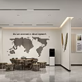Modern Office Interior Featuring World Map Stone Tea Table Stools AI Economic Development And Greenery 3d model
