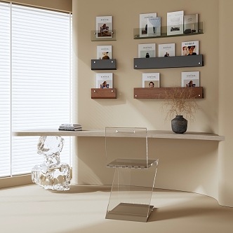 Modern Special-shaped Desk and Chair Single Chair Bookshelf 3d model