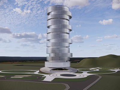 Modern Spiral Hotel Building With Glass Facade And Green Landscape Surroundings 3d model