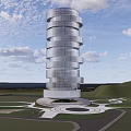 Modern Spiral Hotel Building With Glass Facade And Green Landscape Surroundings