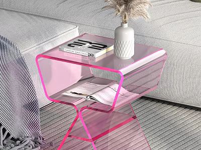 Pink Transparent Acrylic Side Table With Modern Geometric Design For Living Room Decor 3d model