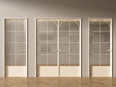 Elegant White Double Doors With Glass Grid Design In Light Wall Interior 3d model