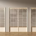 Elegant White Double Doors With Glass Grid Design In Light Wall Interior