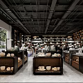 Spacious Elegant Modern Decorative Showroom With Porcelain Items Shelves And Marble Countertops