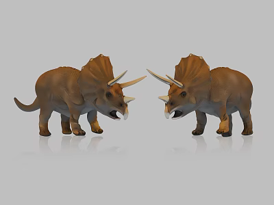Reptile Triceratops Brown Horned Frilled Detailed Statues Standing Facing Each Other 3d model