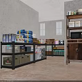 Basement Storage Area With Shelves Boxes Containers Windows And Wooden Floor