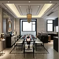 Modern Elegant Living And Dining Room With Open Marble Flooring Pendant Light And Black Cabinets