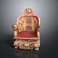 Traditional Chinese Armchair With Elaborate Gold Carvings Red Upholstery Double Happiness Symbol And Dragon Arms