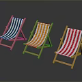Three Striped Beach Chairs with Wooden Frame and Blue Yellow Red Patterns