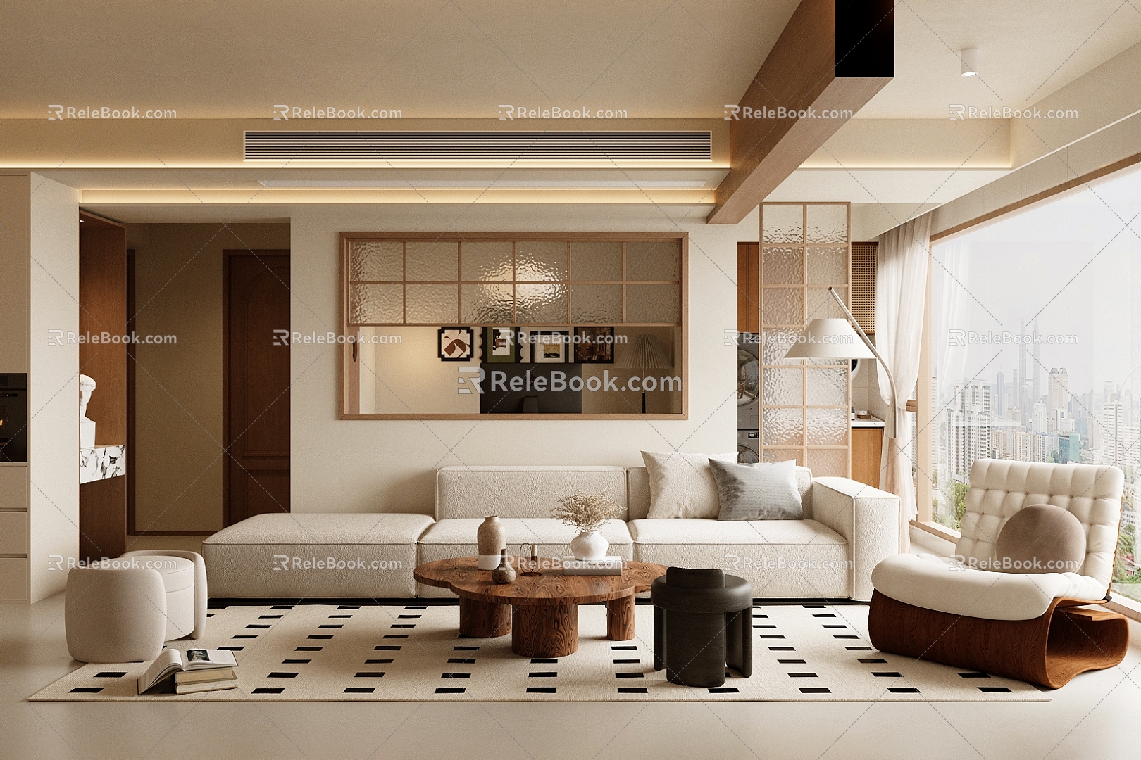 Middle Ancient Home Living Room No Main Lamp Living Room Middle Ancient Style Living Room New Chinese Style Living Room Fabric Sofa Middle Ancient Style Sofa Coffee Table 3d model