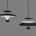Modern Two Tiered Pendant Lights with Black White Shades and Brass Bases