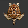 Decorative Sea Turtle Figurine With Orange Brown Patterned Carapace And Spotted Limbs On Black Background