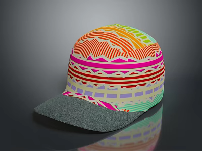 Colorful Hat With Geometric Wavy Patterns And Gray Brim Daily Product 3d model