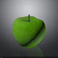 Fresh Juicy Green Apple With Stem And Smooth Shiny Surface On Gray Background