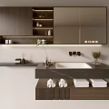 Modern Wooden Bathroom Cabinet With Large Mirror Sink Countertop And Towel Storage