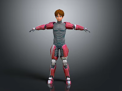 Red And Gray Armored Game Movie Character With Outstretched Arms 3d model