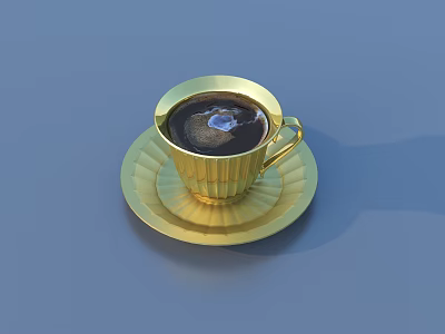 Shiny Golden Coffee Cup With Matching Saucer Filled With Coffee For Daily Use 3d model