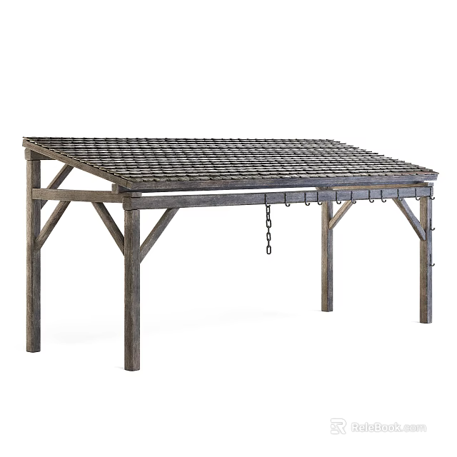 Wooden Outdoor Structure With Lattice Roof And Chain Decoration For Garden Use 3d model 