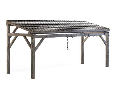 Wooden Outdoor Structure With Lattice Roof And Chain Decoration For Garden Use 3d model