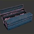 Blue Worn Vintage Toolbox With Multiple Compartments And Tools Inside