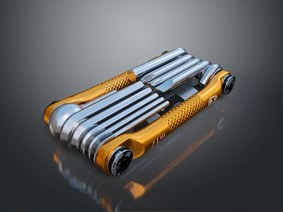 Collapsible Tactical Weapon With Orange Handle And Silver Metal Components Design 3d model