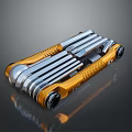 Collapsible Tactical Weapon With Orange Handle And Silver Metal Components Design