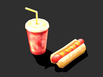 Low Polygon Coke Hot Dog Pixel Texture Retro Food Drink 3d model