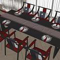 Elegant Dining Table Set With Red Gray Chairs Wooden Table Plates And Table Runner 3d model
