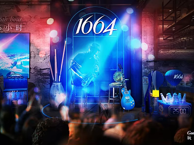 Vibrant Bar With 1664 Live Music Stage Blue Red Lighting Screen And Audience 3d model