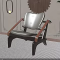 Comfortable Modern Lounge Chair With Leather Seat And Wooden Armrests In Living Room