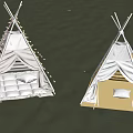 White and Yellow Tipi Tents with Pillows and Decorative Tassels on Green Grass
