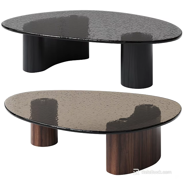 Contemporary Sofa and Coffee Table Set Featuring Glass Top and Wooden Base for Living Room 3d model 