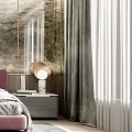 Modern Bedroom Interior With Pink Upholstered Headboard Marble Wall Pendant Lights And Soft Rug