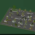 Creative Tree Planters Layout in Modern Landscape Design with Various Shapes and Green Trees 3d model