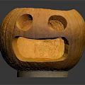 Yellow Smiley Shaped Carved Container With Eye Mouth Holes And Textured Surface