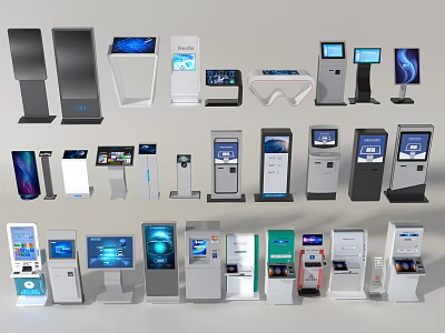 Various Self Service Kiosks With Modern Designs And Interactive Touchscreen Displays 3d model