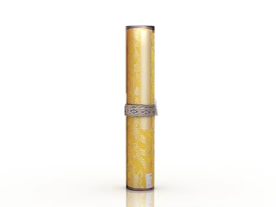 Decorative Ornament Set Yellow Patterned Cylindrical Design With Silver Decorative Ring Home Decor Accent 3d model