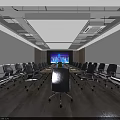 Modern Conference Room With Long Table Multiple Gray Chairs And Projector Screen 3d model