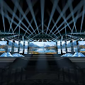 Modern Stage Design With Dynamic Lighting Large Screens And Mountain Backdrop