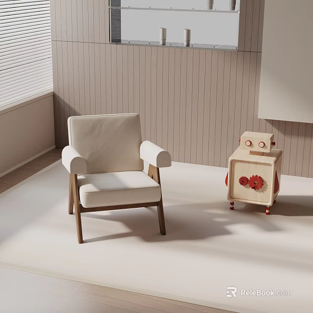 Stylish Accent Chair With Wooden Frame And Soft Padding For Cozy Living Area 3d model 