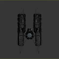 Futuristic Cosmic Spaceship Design with Symmetric Black Structures and Blue Core