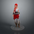 Game Movie Character With Red Hair White Top Black Belt Plaid Skirt And Striped Pants Boots