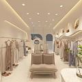 Modern Clothing Store Interior With Clothes Racks Mirrors Beige Sofa And Green Plant