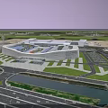Aerial Planning of Modern Architecture Complex with Green Areas Waterfront Road Networks and Parking Lots