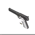 Metallic Silver Pistol Featuring White Grip Barrel and Bullet Shell 3d model