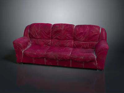 Elegant Red Leather Three Seater Sofa with Classic Design and Comfortable Cushions 3d model