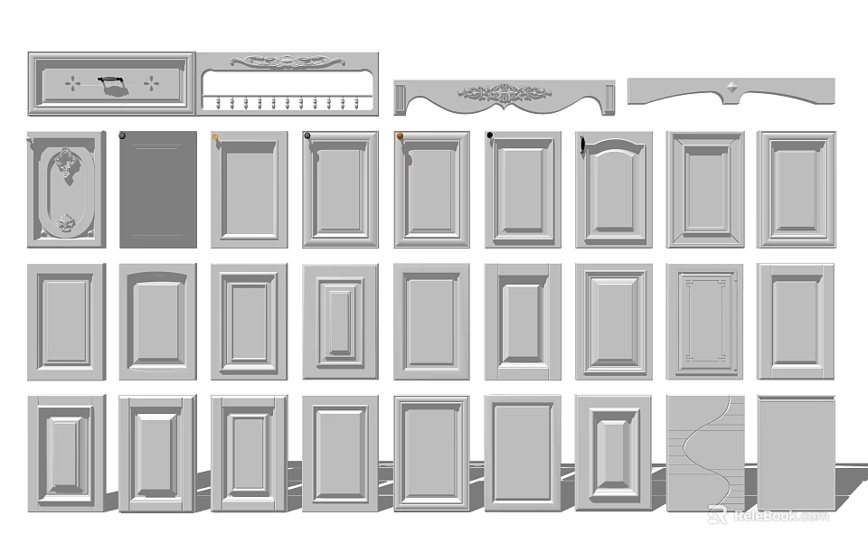 Various Kitchen Cabinet Door Designs With Different Panel Styles And Patterns 3d model 