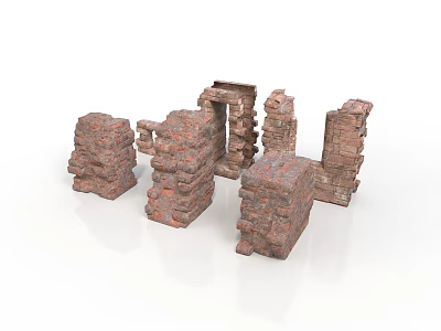 Modern Scene With Red Brick Structures Including Columns Arches And Blocks 3d model