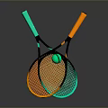 Vibrant Tennis Rackets With Orange Teal Handles Mesh Surface And Tennis Ball For Daily Use