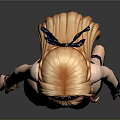3D Female Character With Orange Long Hair Black Swimsuit Accessories Sandals And Gray Background